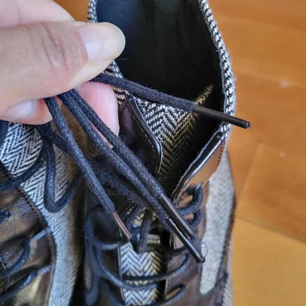 Giovanni Mens Gray Black Herringbone Lace Up Tweed Ankle Oxford Boots Size 8.5